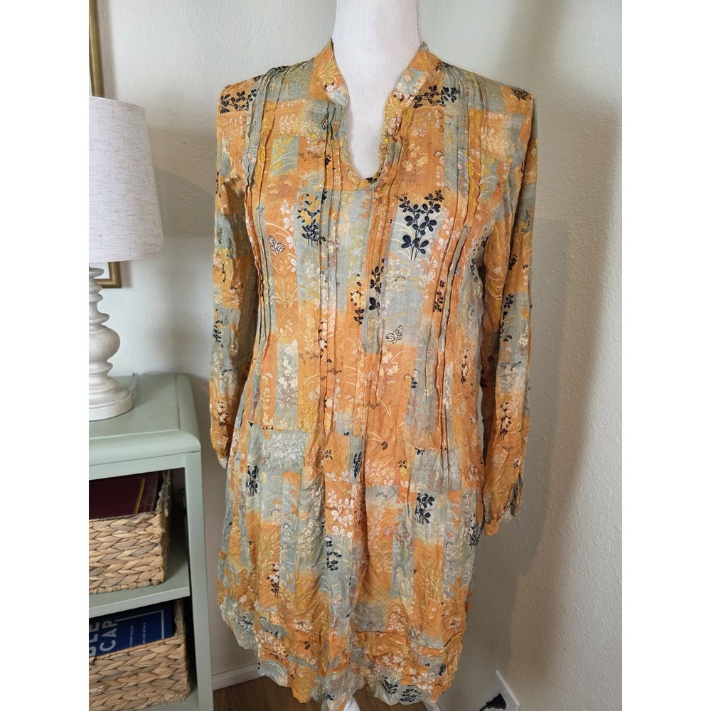 Peruvian Connection Dress Size Small Viscose Mini Orange Floral W/ Pockets